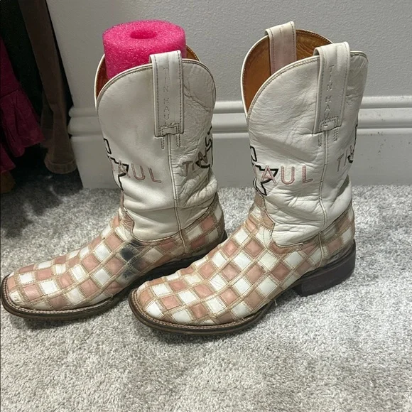 Tin Haul Pink & white checkered boots